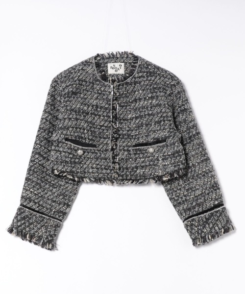 jouetie（ジュエティ）の「【PosTokyo】ノーカラーツイードジャケット（ノーカラージャケット・レディース・ブラック/ボルドー・MEDIUM）」の8枚目の写真