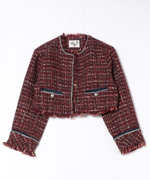 jouetie（ジュエティ）の「【PosTokyo】ノーカラーツイードジャケット（ノーカラージャケット・レディース・ブラック/ボルドー・MEDIUM）」の10枚目の写真