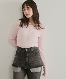 ヘンリーネックシアーリブトップス【ELLEgirl/エルガール】