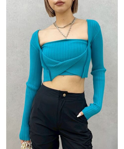 EVRIS（エヴリス）の「アンサンブルチェーンニットトップス（ニット/セーター・レディース・グレー/ブルー/ブラック・FREE）」の3枚目の写真