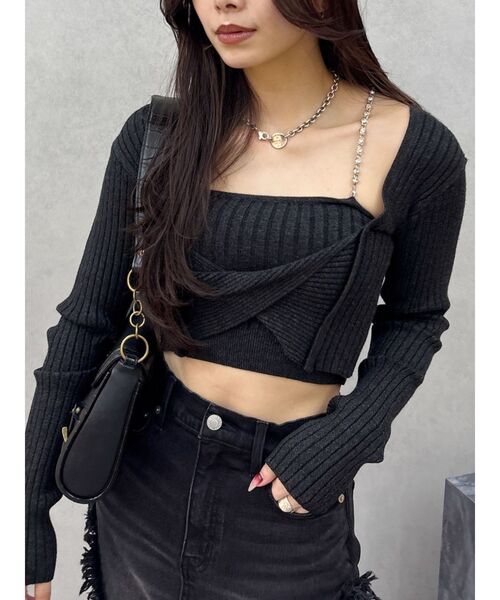 EVRIS（エヴリス）の「アンサンブルチェーンニットトップス（ニット/セーター・レディース・グレー/ブルー/ブラック・FREE）」の2枚目の写真