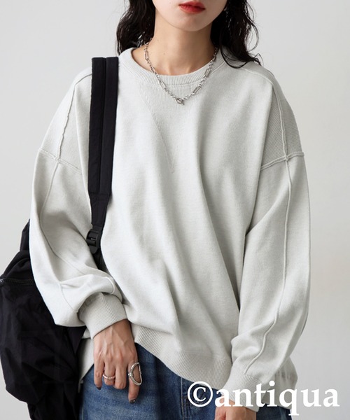antiqua(アンティカ)の「スウェットライクニット(ニット/セーター・レディース・杢グレー/ブラック/ネイビー/ホワイト系その他/レッド・P/R)」の7枚目の写真