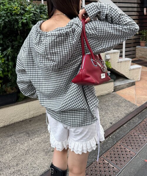 CIAOPANIC(チャオパニック)の「フード付きアソートチェックシャツ / パーカー(シャツ/ブラウス・レディース・グリーン/サックスブルー/ブラウン/ネイビー/ベージュ/ブラック・LARGE/MEDIUM)」の7枚目の写真