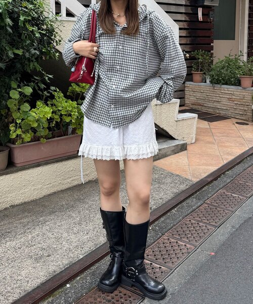 CIAOPANIC(チャオパニック)の「フード付きアソートチェックシャツ / パーカー(シャツ/ブラウス・レディース・グリーン/サックスブルー/ブラウン/ネイビー/ベージュ/ブラック・LARGE/MEDIUM)」の8枚目の写真