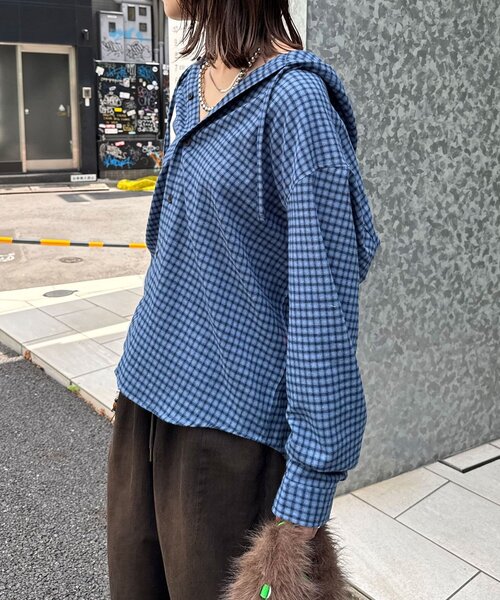 CIAOPANIC(チャオパニック)の「フード付きアソートチェックシャツ / パーカー(シャツ/ブラウス・レディース・グリーン/サックスブルー/ブラウン/ネイビー/ベージュ/ブラック・LARGE/MEDIUM)」の12枚目の写真