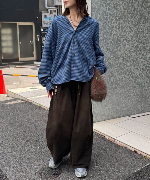 CIAOPANIC(チャオパニック)の「フード付きアソートチェックシャツ / パーカー(シャツ/ブラウス・レディース・グリーン/サックスブルー/ブラウン/ネイビー/ベージュ/ブラック・LARGE/MEDIUM)」の13枚目の写真