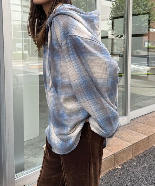 CIAOPANIC(チャオパニック)の「フード付きアソートチェックシャツ / パーカー(シャツ/ブラウス・レディース・グリーン/サックスブルー/ブラウン/ネイビー/ベージュ/ブラック・LARGE/MEDIUM)」の19枚目の写真