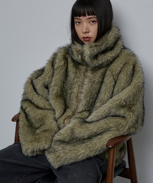 セール】スタンドフェイクファーブルゾン / ファーコート（ブルゾン