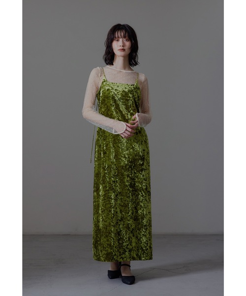 カーブスクエアベロアドレス 無地 スタッズ ドット パーティードレス