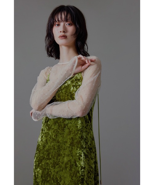 カーブスクエアベロアドレス 無地 スタッズ ドット パーティードレス