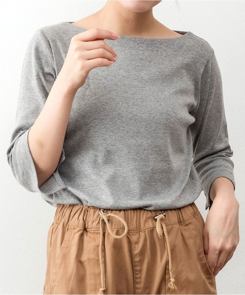MARAI(マーライ)の「ボートネック七分袖カットソー コットン こなれ感(Tシャツ/カットソー・レディース・ホワイト/カーキ/ブラック/チャコールグレー/杢グレー・4L/3L/L/LL/M)」の4枚目の写真