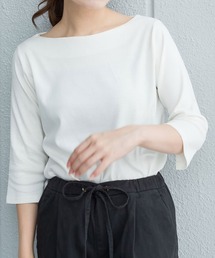ボートネック七分袖カットソー コットン こなれ感