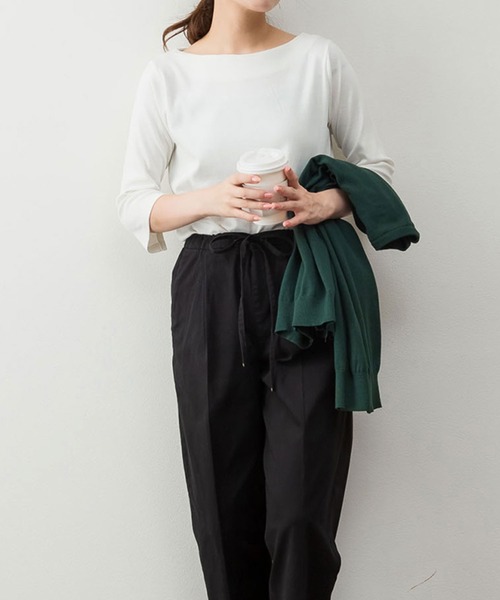 MARAI(マーライ)の「ボートネック七分袖カットソー コットン こなれ感(Tシャツ/カットソー・レディース・ホワイト/カーキ/ブラック/チャコールグレー/杢グレー・4L/3L/L/LL/M)」の7枚目の写真