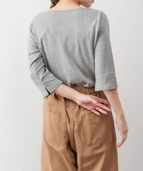 MARAI(マーライ)の「ボートネック七分袖カットソー コットン こなれ感(Tシャツ/カットソー・レディース・ホワイト/カーキ/ブラック/チャコールグレー/杢グレー・4L/3L/L/LL/M)」の18枚目の写真