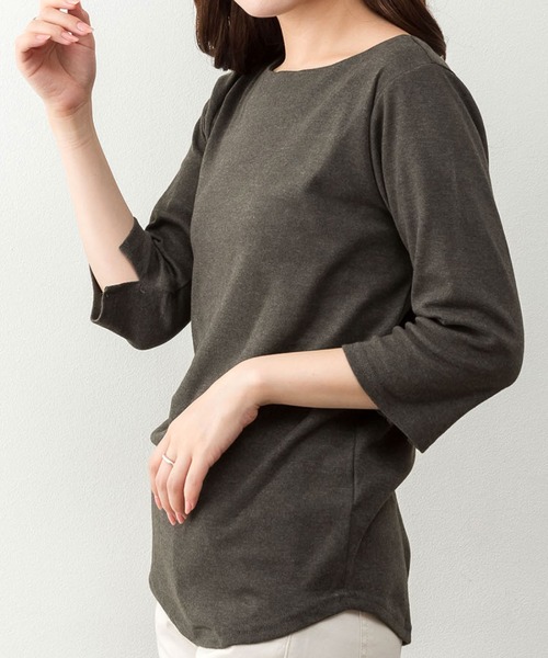 MARAI(マーライ)の「ボートネック七分袖カットソー コットン こなれ感(Tシャツ/カットソー・レディース・ホワイト/カーキ/ブラック/チャコールグレー/杢グレー・4L/3L/L/LL/M)」の14枚目の写真