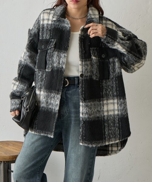 COLONY 2139（コロニートゥーワンスリーナイン）の「シャギーチェックシャツアウター（その他アウター・レディース・ブラウン/ブラック/サックスブルー・FREE）」の10枚目の写真