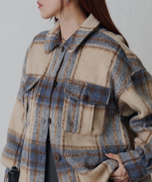 COLONY 2139（コロニートゥーワンスリーナイン）の「シャギーチェックシャツアウター（その他アウター・レディース・ブラウン/ブラック/サックスブルー・FREE）」の3枚目の写真