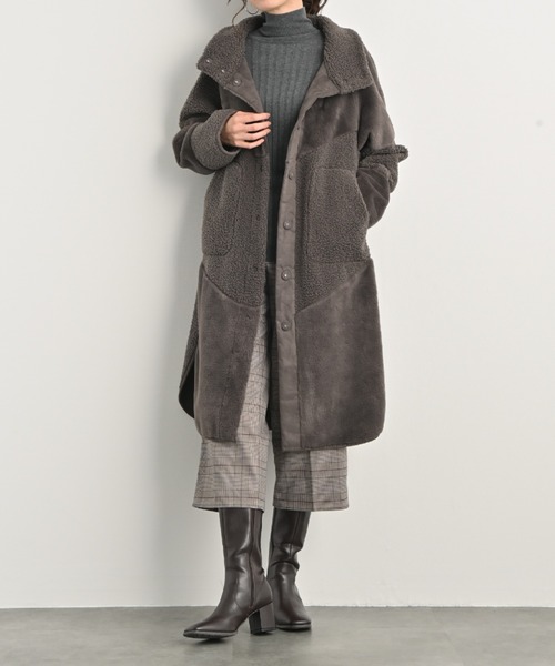 aunt lily(アントリリー)の「【HIT ITEM!】洗えるリバーシブルフェイクムートンコート | スタンドネック リバーシブル フェイクムートン 洗える 軽量 Aライン ボア スエード(ムートンコート・レディース・チャコールグレー/ブラック/ライトグレー・S/M/L/LL/3L)」の4枚目の写真