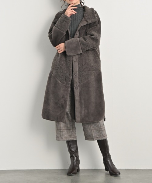 aunt lily(アントリリー)の「【HIT ITEM!】洗えるリバーシブルフェイクムートンコート | スタンドネック リバーシブル フェイクムートン 洗える 軽量 Aライン ボア スエード(ムートンコート・レディース・チャコールグレー/ブラック/ライトグレー・S/M/L/LL/3L)」の6枚目の写真