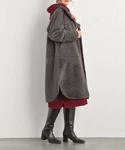 aunt lily(アントリリー)の「【HIT ITEM!】洗えるリバーシブルフェイクムートンコート | スタンドネック リバーシブル フェイクムートン 洗える 軽量 Aライン ボア スエード(ムートンコート・レディース・チャコールグレー/ブラック/ライトグレー・S/M/L/LL/3L)」の7枚目の写真