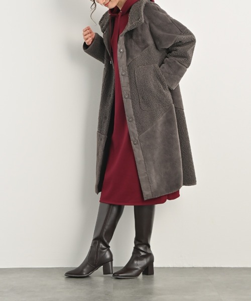 aunt lily(アントリリー)の「【HIT ITEM!】洗えるリバーシブルフェイクムートンコート | スタンドネック リバーシブル フェイクムートン 洗える 軽量 Aライン ボア スエード(ムートンコート・レディース・チャコールグレー/ブラック/ライトグレー・S/M/L/LL/3L)」の8枚目の写真