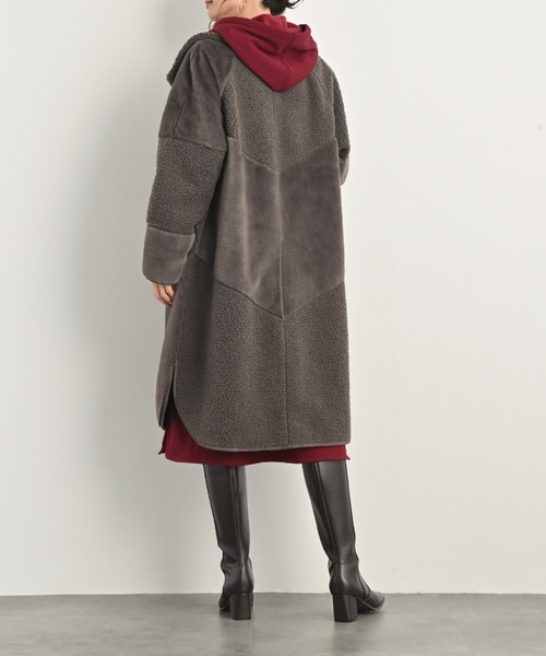 aunt lily(アントリリー)の「【HIT ITEM!】洗えるリバーシブルフェイクムートンコート | スタンドネック リバーシブル フェイクムートン 洗える 軽量 Aライン ボア スエード(ムートンコート・レディース・チャコールグレー/ブラック/ライトグレー・S/M/L/LL/3L)」の12枚目の写真