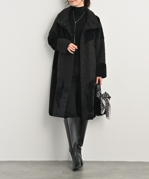 aunt lily(アントリリー)の「【HIT ITEM!】洗えるリバーシブルフェイクムートンコート | スタンドネック リバーシブル フェイクムートン 洗える 軽量 Aライン ボア スエード(ムートンコート・レディース・チャコールグレー/ブラック/ライトグレー・S/M/L/LL/3L)」の14枚目の写真