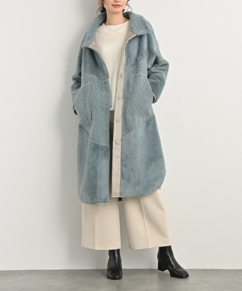 aunt lily(アントリリー)の「【HIT ITEM!】洗えるリバーシブルフェイクムートンコート | スタンドネック リバーシブル フェイクムートン 洗える 軽量 Aライン ボア スエード(ムートンコート・レディース・チャコールグレー/ブラック/ライトグレー・S/M/L/LL/3L)」の19枚目の写真