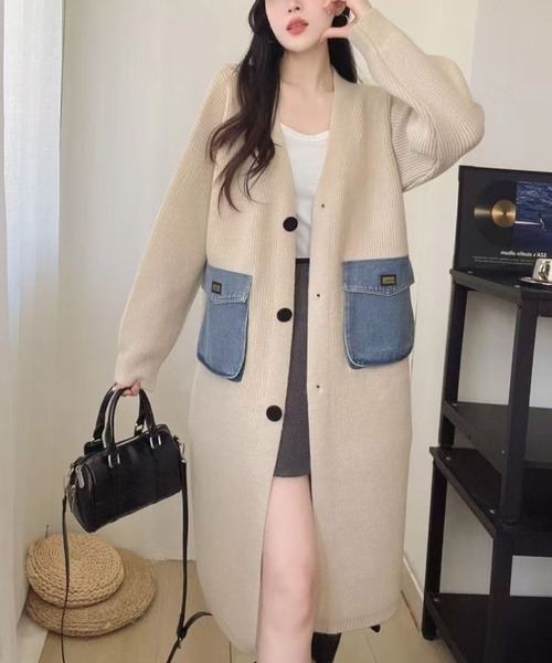 デニムポケット付きロングカーディガン（その他アウター）｜2ly2