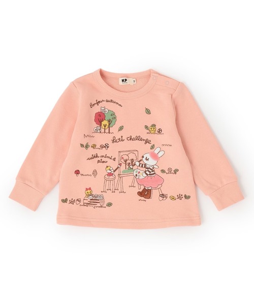 KP（ケーピー）の「お絵描きミミ 刺シュウトレーナー 【吸湿発熱加工】（スウェット・キッズ・オレンジ/ピンク/アイボリー・80ｃｍ/90cm/110cm/130cm/140cm/100cm/120cm）」の3枚目の写真