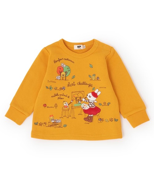 KP（ケーピー）の「お絵描きミミ 刺シュウトレーナー 【吸湿発熱加工】（スウェット・キッズ・オレンジ/ピンク/アイボリー・80ｃｍ/90cm/110cm/130cm/140cm/100cm/120cm）」の2枚目の写真