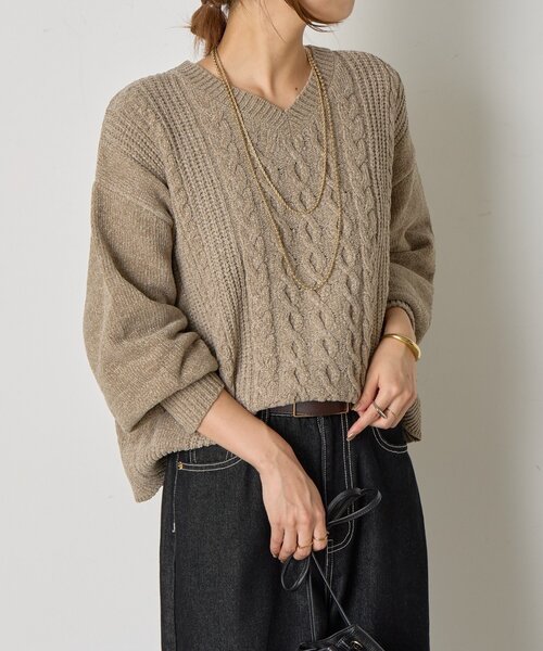 Jena espace merveilleux(ジェナ エスパスメルヴェイユ)の「モールケーブルラメニット(ニット/セーター・レディース・チャコールグレー/グレー/アイボリー・FREE)」の1枚目の写真