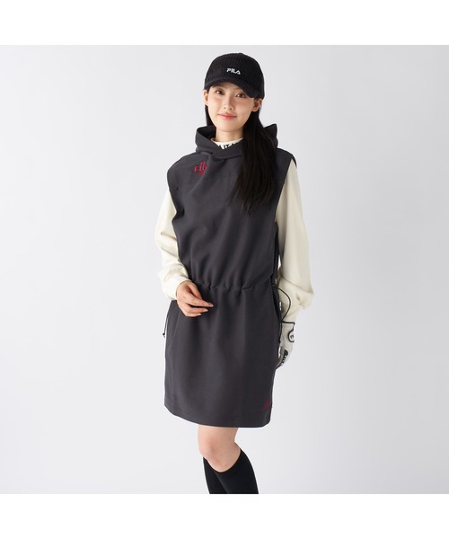 FILA GOLF フィラゴルフ ゴルフウェアワンポイント ロゴ ストレッチ 保温 裏起毛 ノースリーブ パーカー ベスト ワンピース