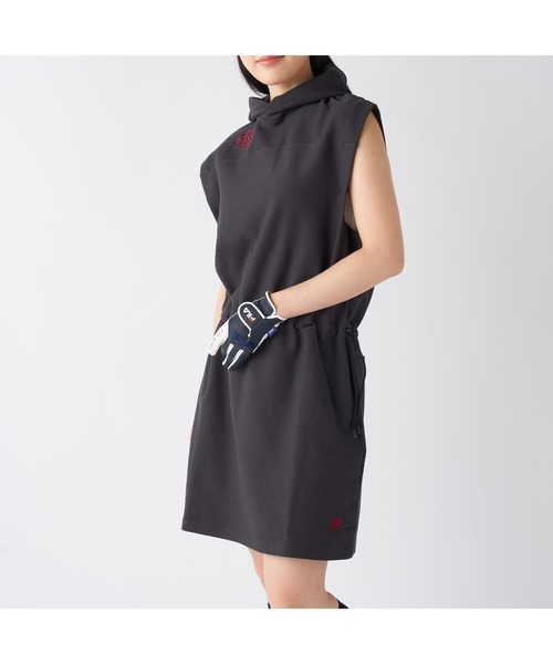 FILA GOLF(フィラゴルフ )の「FILA GOLF フィラゴルフ ゴルフウェア ワンポイント ロゴ ストレッチ 保温 裏起毛 ノースリーブ パーカー ベスト ワンピース(ワンピース・レディース・ブラック/グレー・M/L/LL)」の8枚目の写真