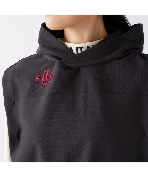 FILA GOLF(フィラゴルフ )の「FILA GOLF フィラゴルフ ゴルフウェア ワンポイント ロゴ ストレッチ 保温 裏起毛 ノースリーブ パーカー ベスト ワンピース(ワンピース・レディース・ブラック/グレー・M/L/LL)」の12枚目の写真