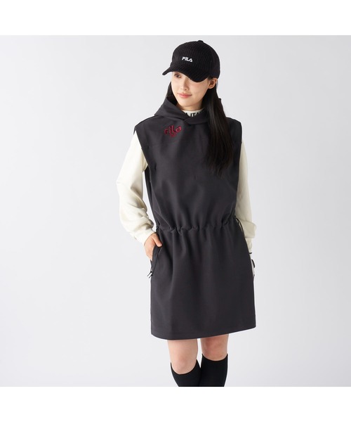 FILA GOLF(フィラゴルフ )の「FILA GOLF フィラゴルフ ゴルフウェア ワンポイント ロゴ ストレッチ 保温 裏起毛 ノースリーブ パーカー ベスト ワンピース(ワンピース・レディース・ブラック/グレー・M/L/LL)」の9枚目の写真