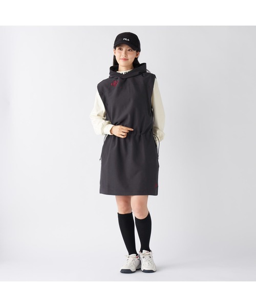 FILA GOLF(フィラゴルフ )の「FILA GOLF フィラゴルフ ゴルフウェア ワンポイント ロゴ ストレッチ 保温 裏起毛 ノースリーブ パーカー ベスト ワンピース(ワンピース・レディース・ブラック/グレー・M/L/LL)」の11枚目の写真