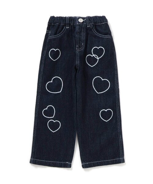 ふぅページ セール】【ジュニア対応】チェーン刺繍ワイドデニムパンツ（デニム