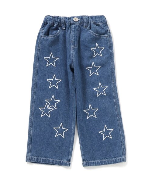 セール】【ジュニア対応】チェーン刺繍ワイドデニムパンツ（デニム