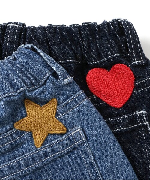 セール】【ジュニア対応】チェーン刺繍ワイドデニムパンツ（デニム