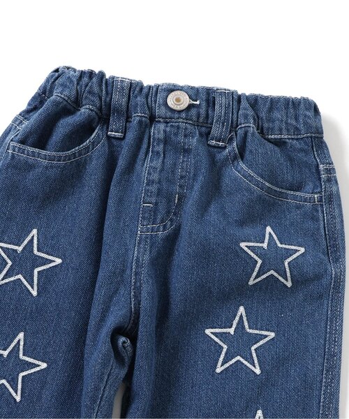 セール】【ジュニア対応】チェーン刺繍ワイドデニムパンツ（デニム