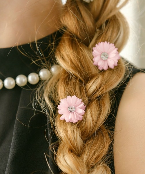 マーガレット お花 ミニ クリップ 2個セット（バレッタ/ヘアクリップ