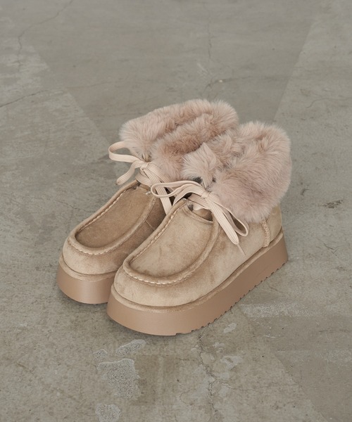 RAY CASSIN（レイカズン）の「厚底ムートンショートブーツ（ブーツ・レディース・ダークブラウン/ベージュ・L/M/S）」の17枚目の写真