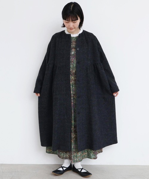 genten ノーカラーコート ドルマン　ウール サイズ38 定価8万円　黒 ウールリバードルマンコート（ノーカラーコート）｜HER.（ハー）の