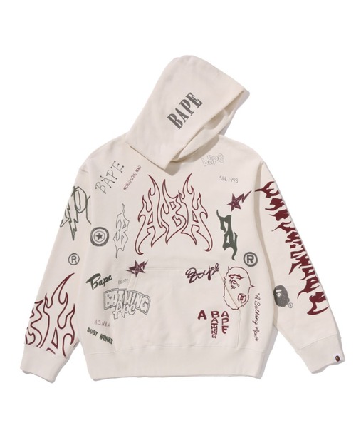 A BATHING APE フルジップパーカー迷彩　白　ホワイト系　Ｌサイズ ALLOVER PRINT RELAXED FIT PULLOVER HOODIE（パーカー）｜A BATHING