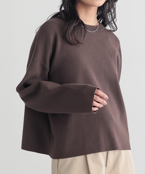 for/c（フォーシー）の「[新色追加]スウェットライクシンプルニット【サスティナブル】（ニット/セーター・レディース・ブラック/オフホワイト/グレー/ブラウン/ネイビー/グリーン・M/L/LL/S）」の7枚目の写真