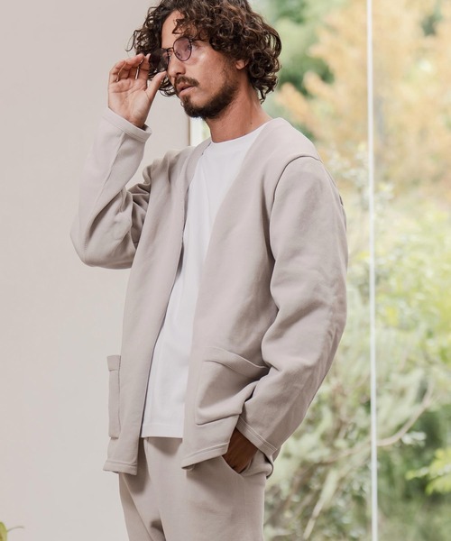 CAMBIO（カンビオ）の「mcg3735-Airy Knit Jacket Like Cardigan ニットカーディガン(A55025cmb)（カーディガン/ボレロ・メンズ・ブラック/グレイッシュベージュ/キナリ/チャコール・S/M/L）」の2枚目の写真