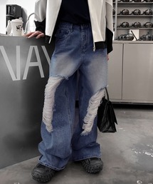 Revo. | クラッシュダメージ ワイド デニムパンツ(デニムパンツ)
