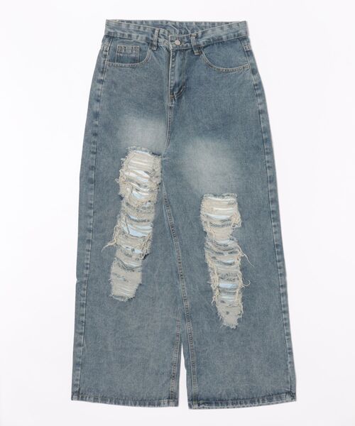 Revo.（レボ）の「クラッシュダメージ ワイド デニムパンツ（デニムパンツ・メンズ・ブルー/ブラック・M/XL）」の13枚目の写真