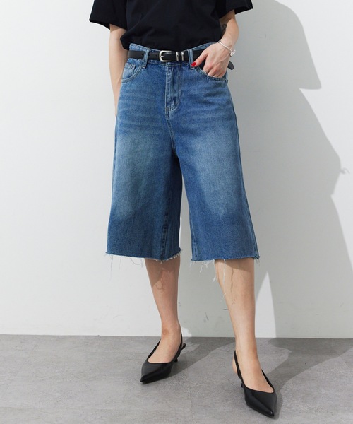 HANNE(アン)の「バミューダデニムパンツ(デニムパンツ・レディース・ネイビー/ブルー・S/M)」の2枚目の写真